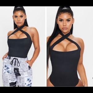 Black halter neck bodysuit